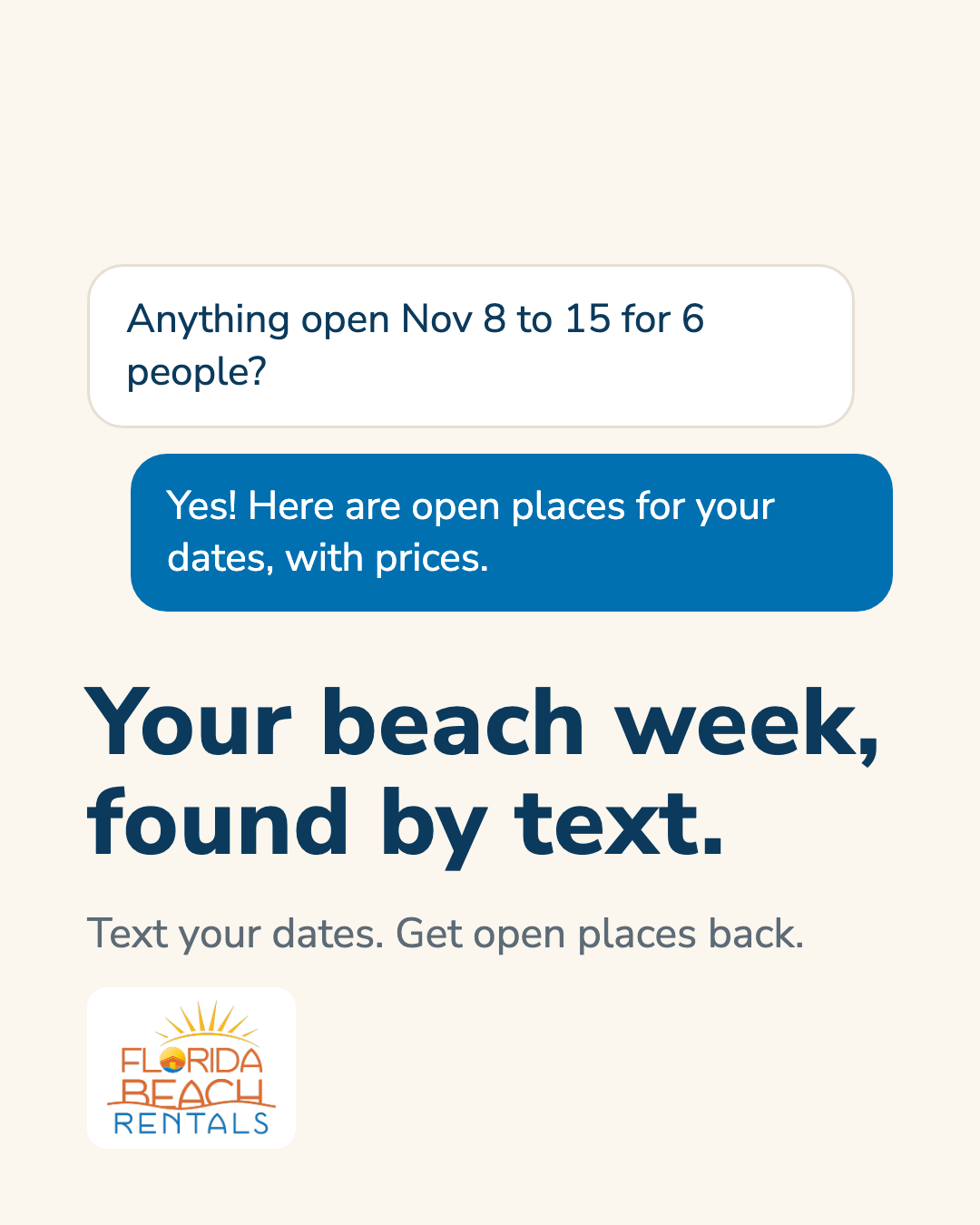 Your beach week, found by text.